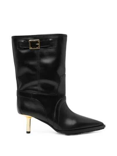 Sacai Pointed-toe Buckled Ankle Boots In Black
