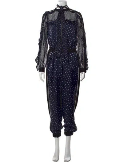 Pre-owned Sacai Polka Dot Print Mock Neck Jumpsuit In Blue