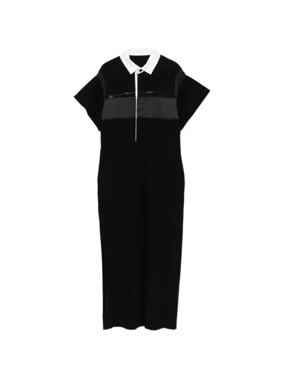 Sacai Polo-collar Midi Dress In Black
