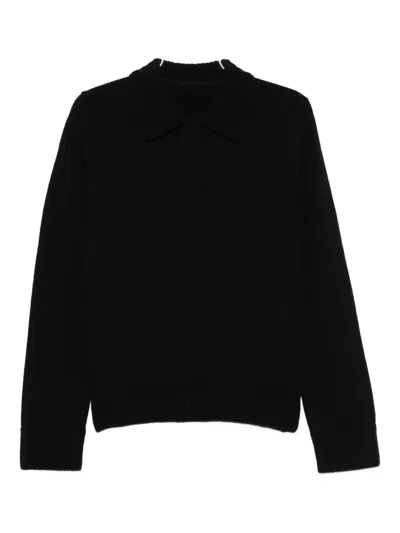 Sacai Polo-neck Wool Sweater In Black