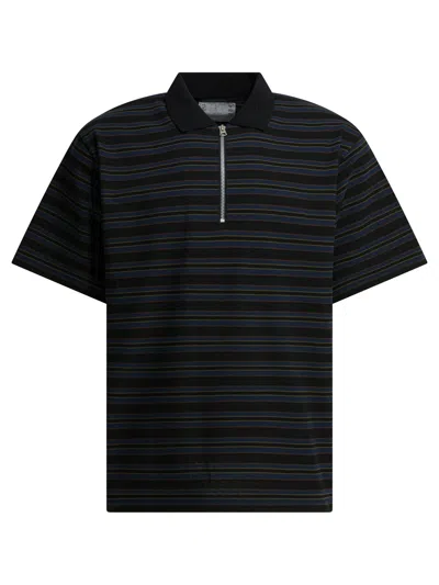 Sacai Short Sleeve Striped Shirt Polo Collar In Multi