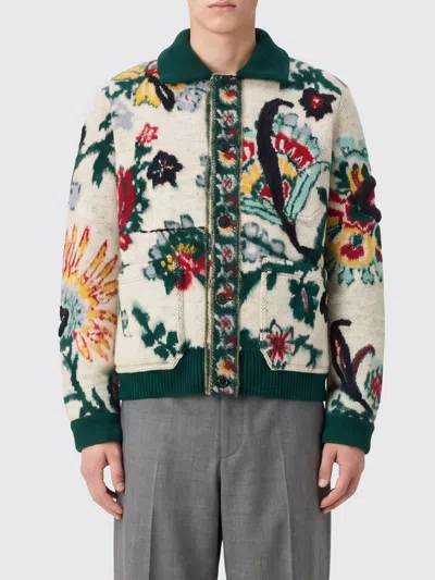 Sacai Polo-style Wool Cardigan With Floral Embroidery And Patch Pocket In White