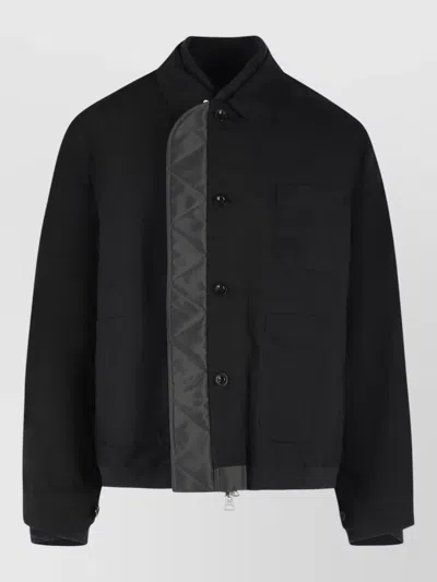 Sacai Polyamide Reversible Jacket Front Pockets Ribbed Trims In Black