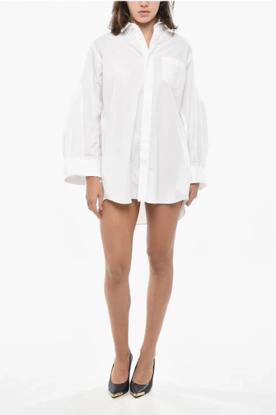 Sacai Popeline Shirt Dress With Flared Sleeves In White