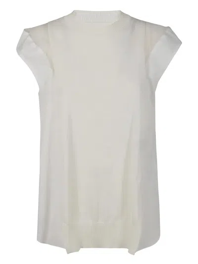 SACAI POPELINE X KNIT PULLOVER,25.07848 151 OFF WHITE