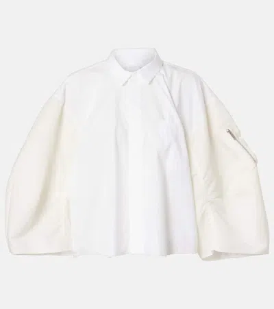 Sacai Poplin And Twill Shirt In Off White