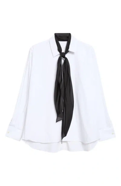 Sacai Poplin Button-up Shirt With Satin Tie In White