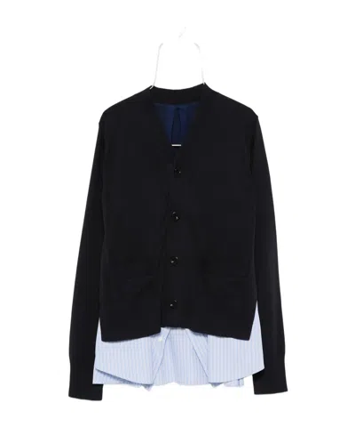 Sacai Poplin Cardigan In Black
