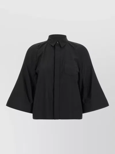 Sacai Pleated-back Raglan-sleeve Shirt In Black