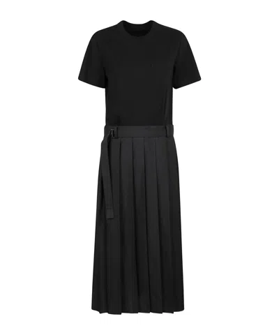 Sacai Patchwork Design Dress In Black