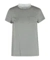 Sacai Cotton T-shirt With Pleated Back And Chest Pocket In Gray