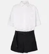 Sacai Cotton Poplin X Wool Mini Dress In Multi