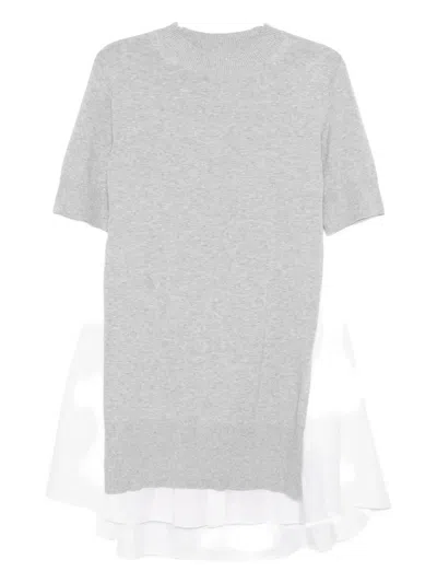 Sacai Poplin-patch Dress In Gray