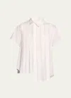 Sacai Poplin Pleated Asymmetric Button-front Shirt In Off White