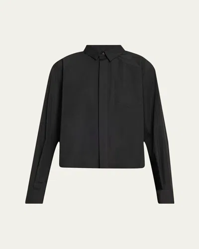 Sacai Poplin Ruffle Back Cropped Blouse In Black