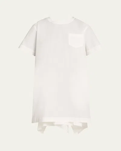 Sacai Poplin Ruffle Back Short Dress In Off White