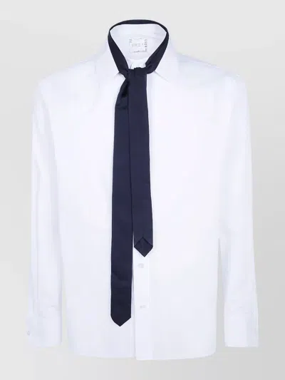 Sacai Poplin Shirt Satin Long Tie Detail In White