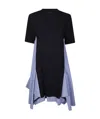 Sacai Cotton And Knit Dress With Asymmetric Hem In Black