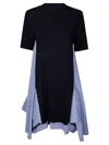 Sacai Cotton And Knit Dress With Asymmetric Hem In Navy X Blue Stripe