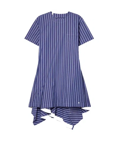 Sacai Poplin Striped Pullover In Blue