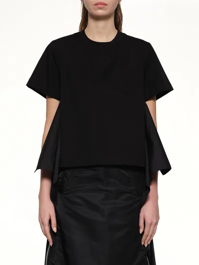 Sacai Cotton Poplin X Jersey T-shirt In Black