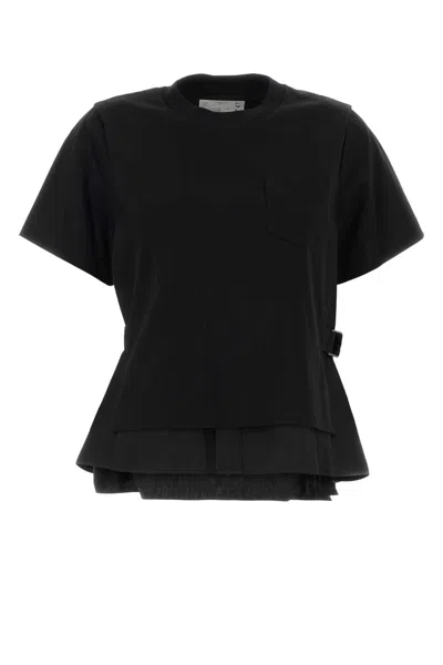 Sacai Poplin X Cotton Jersey T-shirt In Black
