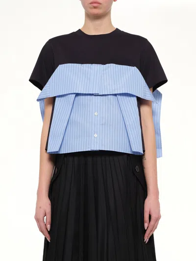 Sacai Poplin X Cotton Jersey T-shirt In Blue