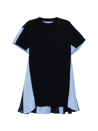 Sacai Poplin X Cotton Kinitted Dress In Black