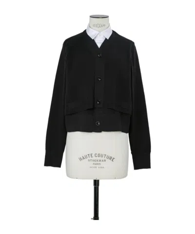 Sacai Poplin X Cotton Knit Cardigan In Black