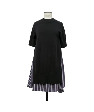 Sacai Poplin X Knit Dress In Black
