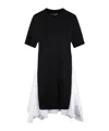 Sacai Poplin X Knit Midi Dress In Black X Off White