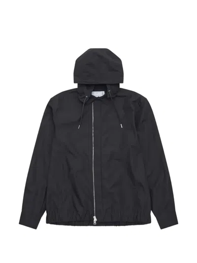 Sacai Poplin Zip-up Hoodie In Black