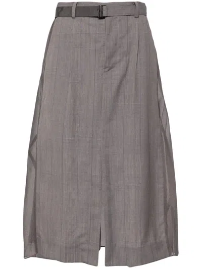 Sacai Prince Of Wales Check Midi Skirt In Grey