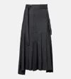 Sacai Prince Of Wales Check Wool Midi Skirt In Gray