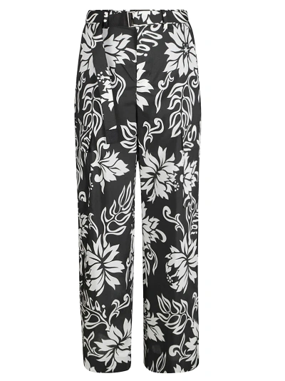 Sacai Printed Belted Trousers In Black