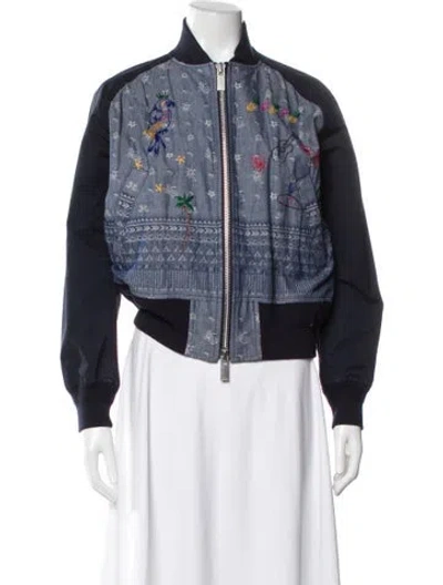Pre-owned Sacai Printed Bomber Jacket In Blue