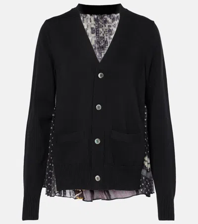 Sacai Printed Cotton-blend Cardigan In Black