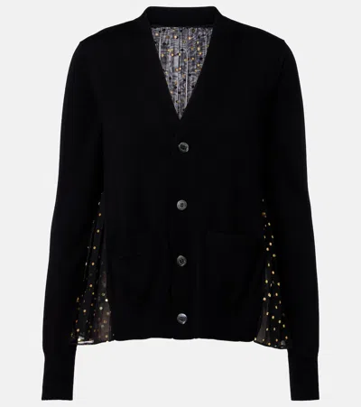 Sacai Long-sleeve Knitted Cardigan In Black