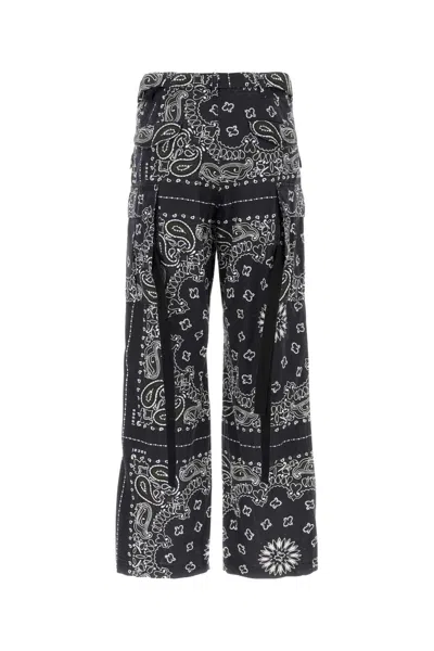 Sacai Cargo Pant With All-over Bandana And Paisley Prints In Navy