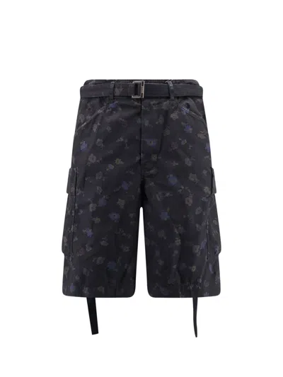 Sacai Printed Cotton Shorts In Black