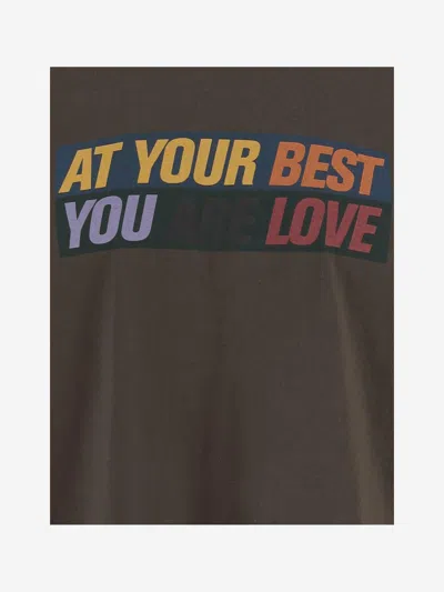 Sacai Printed Cotton T-shirt In Brown