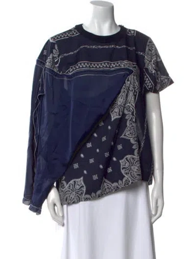Pre-owned Sacai Printed Crew Neck Blouse In Blue