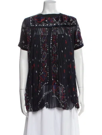 Pre-owned Sacai Printed Crew Neck Blouse In Blue