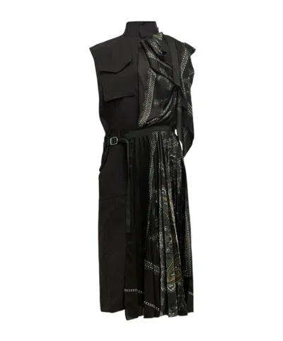 Sacai Printed Midi Dress In Black