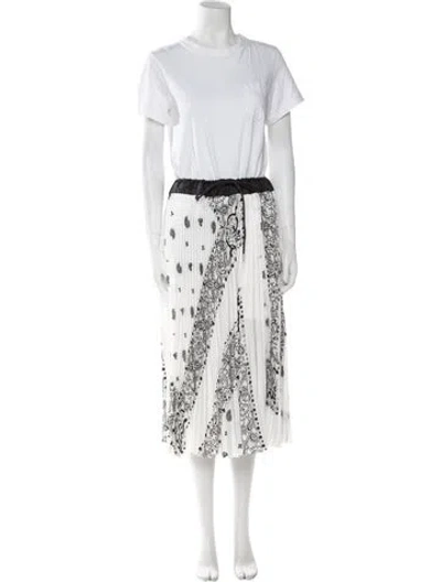 Pre-owned Sacai Printed Midi Length Dress In White