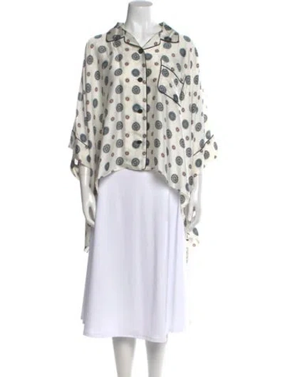 Pre-owned Sacai Printed Mock Neck Blouse In White