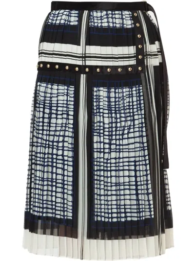 Sacai Printed Pleated Midi Skirt In Multi