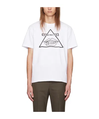 Sacai Printed Round Collar T-shirt In White