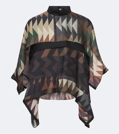 Sacai Printed Satin Top In Brown