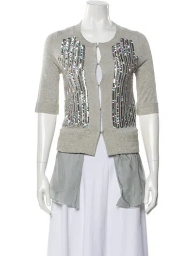 Pre-owned Sacai Printed Scoop Neck Sweater In Gray